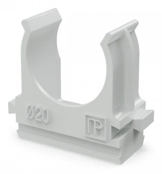 Крепёж-клипса для труб D=20 безгалогенная (HF) атмосферостойкая серая (Промрукав) (100 шт) (PR13.0345)