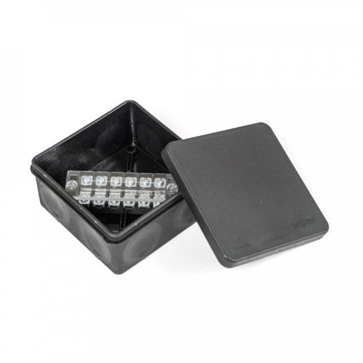 Коробка распределительная 100х100х50 двухкомпонентная (HF) в комплекте с 6-кл. зажимами, сечение до 2,5 мм², черная (PR80.0173)