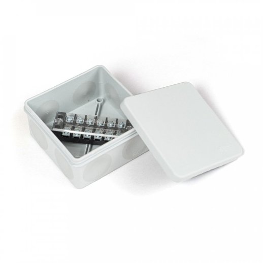 Коробка распределительная 100х100х50 двухкомпонентная (HF) в комплекте с 6-кл. зажимами, сечение до 2,5 мм², серая (PR80.0172)