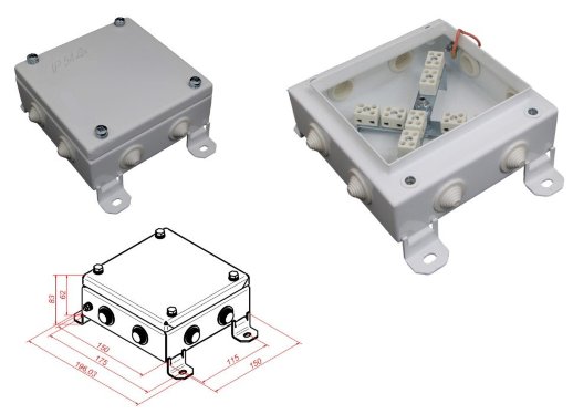 Коробка монтажная огнестойкая Гефест КМ-О (16к)-IP54-1515, восемь вводов