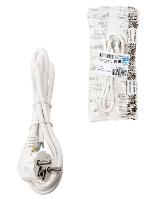 Шнур сетевой с вилкой ПВСмб 3x0,75мм2 1,5м с/з белый (SQ1305-0575)