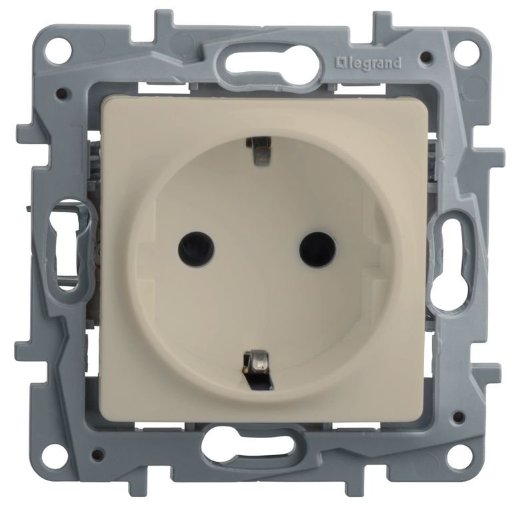 Розетка LegranD Розетка 2К+З со шторками ETIKA, слоновая кость (672322)