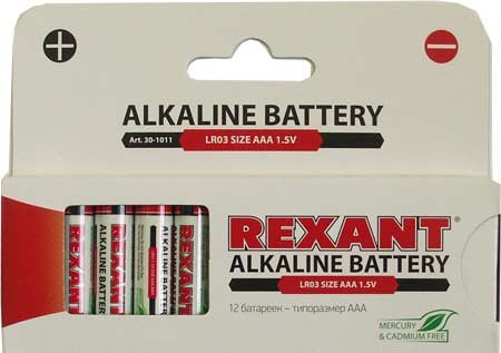 Элемент питания Rexant Алкалиновая батарейка AAA/LR03 1,5 V 12 шт. REXANT (30-1011)
