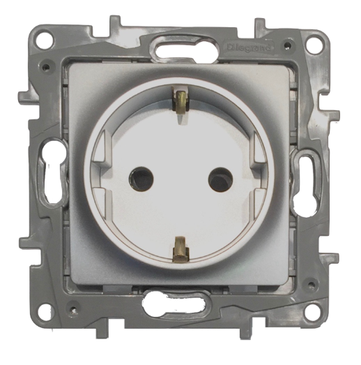 Розетка LegranD Розетка 2К+З со шторками, немецкий стандарт ETIKA, алюминий (672422)