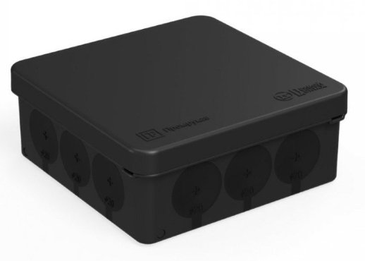 Коробка распределительная Промрукав Коробка распределительная 60-0303-9005 для прямого монтажа двухкомпонентная безгалогенная (HF) черная 100х100х40