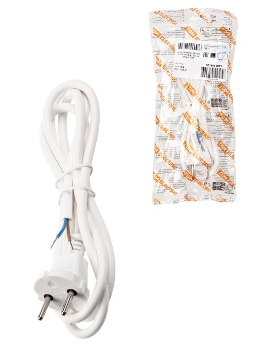 Шнур сетевой с вилкой ПВС 2x0,75мм2 5м б/з белый TDM (SQ1305-0073)
