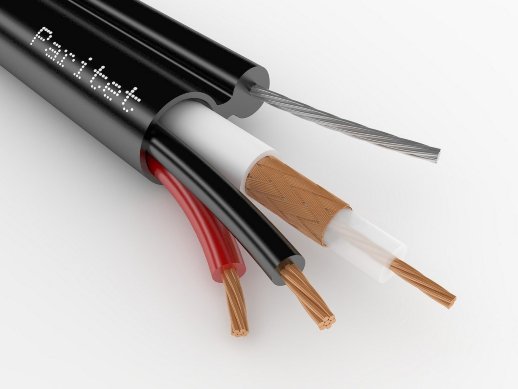 Кабель комбинированный для систем видеонаблюдения с несущим тросом Паритет КВК-Пт-3ф 2х0,75 (Паритет)