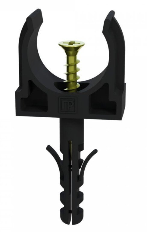 Крепеж-клипса с дюбелем и саморезом черная D=20 (100шт) (PR13.0220)