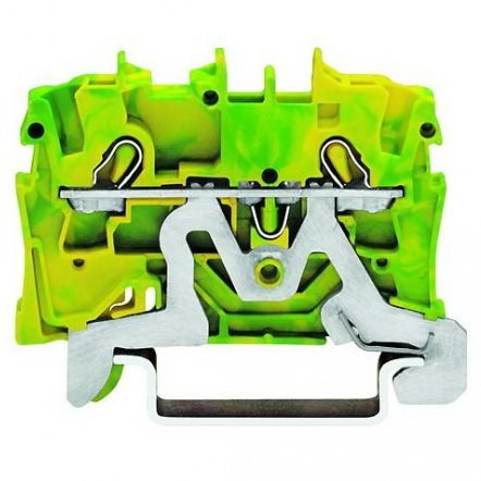 Клемма с заземлением на DIN рейку WAGO WAGO 2004-1207, клемма 2-х проводная с заземлением желто-зелёная