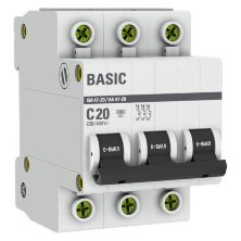 Автоматический выключатель 3P 20А (C) 4,5кА ВА 47-29 Basic (mcb4729-3-20C)
