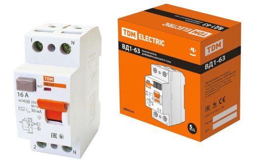 Автоматический выключатель дифференциальный (УЗО) TDM ЕLECTRIC УЗО ВД1-63 2Р 16А 30мА (SQ0203-0004)