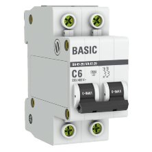 Автоматический выключатель 2P 6А (C) 4,5кА ВА 47-29 Basic (mcb4729-2-06C)