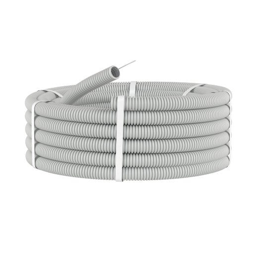 Труба гофрированная с протяжкой, не распространяющая горение ДКС Труба ПВХ легкая серая D=32 (91932)