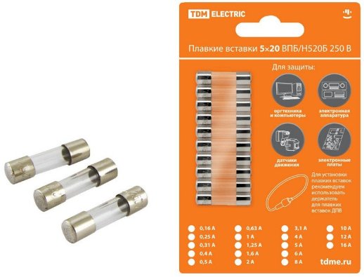 Плавкая вставка 5х20 TDM ЕLECTRIC ВПТ6-11 3,15А 250В (10 шт)