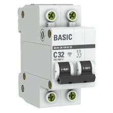 Автоматический выключатель 2P 32А (C) 4,5кА ВА 47-29 Basic (mcb4729-2-32C)