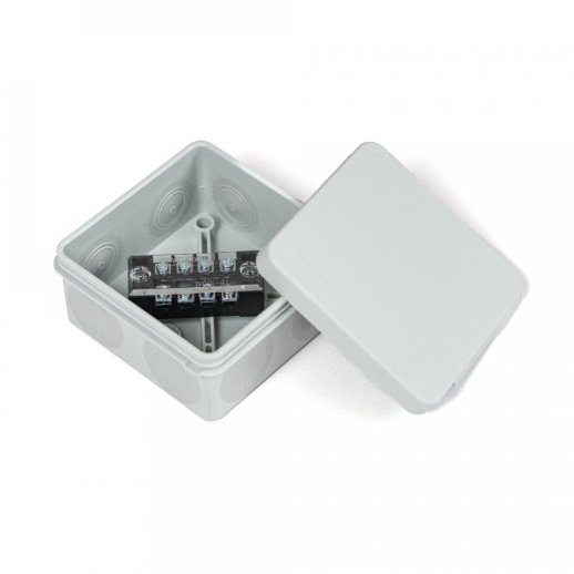 Коробка распределительная 80х80х40 двухкомпонентная (HF) в комплекте с 4-кл. зажимами, сечение до 1,5 мм², серая (PR80.0168)