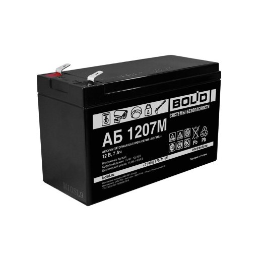 Аккумулятор стационарный свинцово-кислотный с регулирующим клапаном Болид АБ 1207М