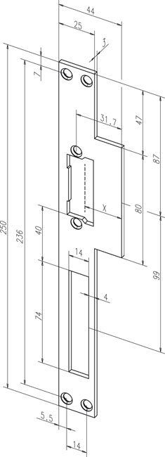 Планка, плоская, длинная Eff-Eff Eff-Eff Lap (14C 35) (-------14C35-01) лицевая панель нерж.